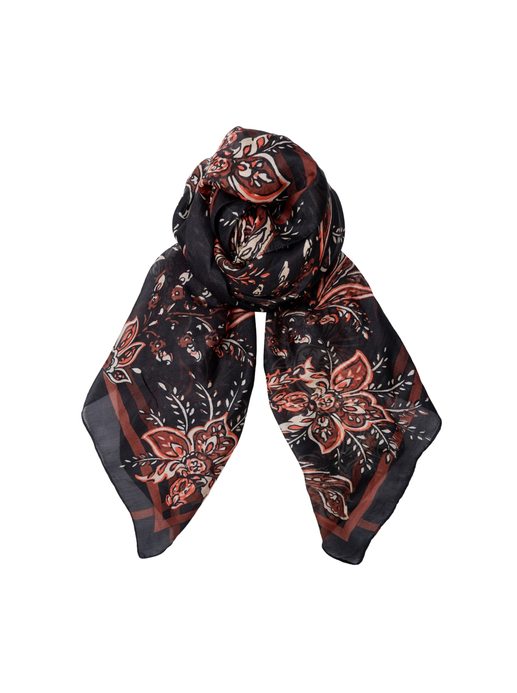 BCKIRSTINE silk scarf - Black Paisley - Black Colour