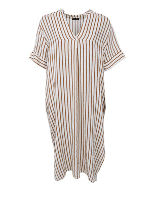 BCMELINA long linen dress - Camel Stripe