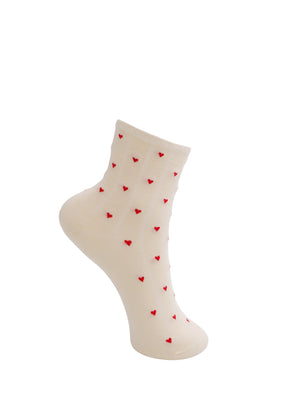 BCALEA heart sock - Cream w. Red Hearts