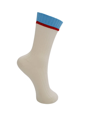 BCCLARA contrast sock - White w. Blue