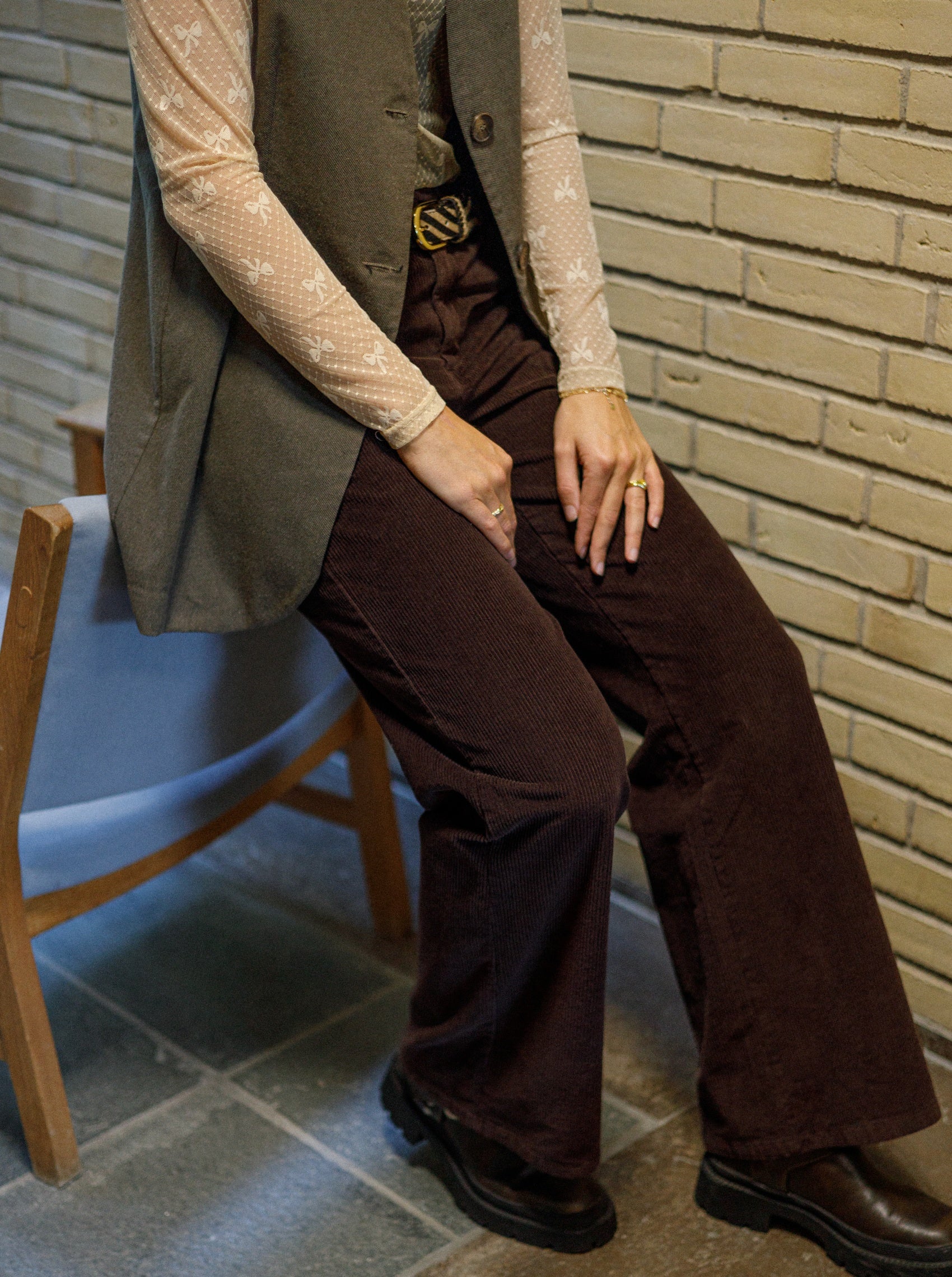 BCCORA corduroy box pant - Coffee - Black Colour