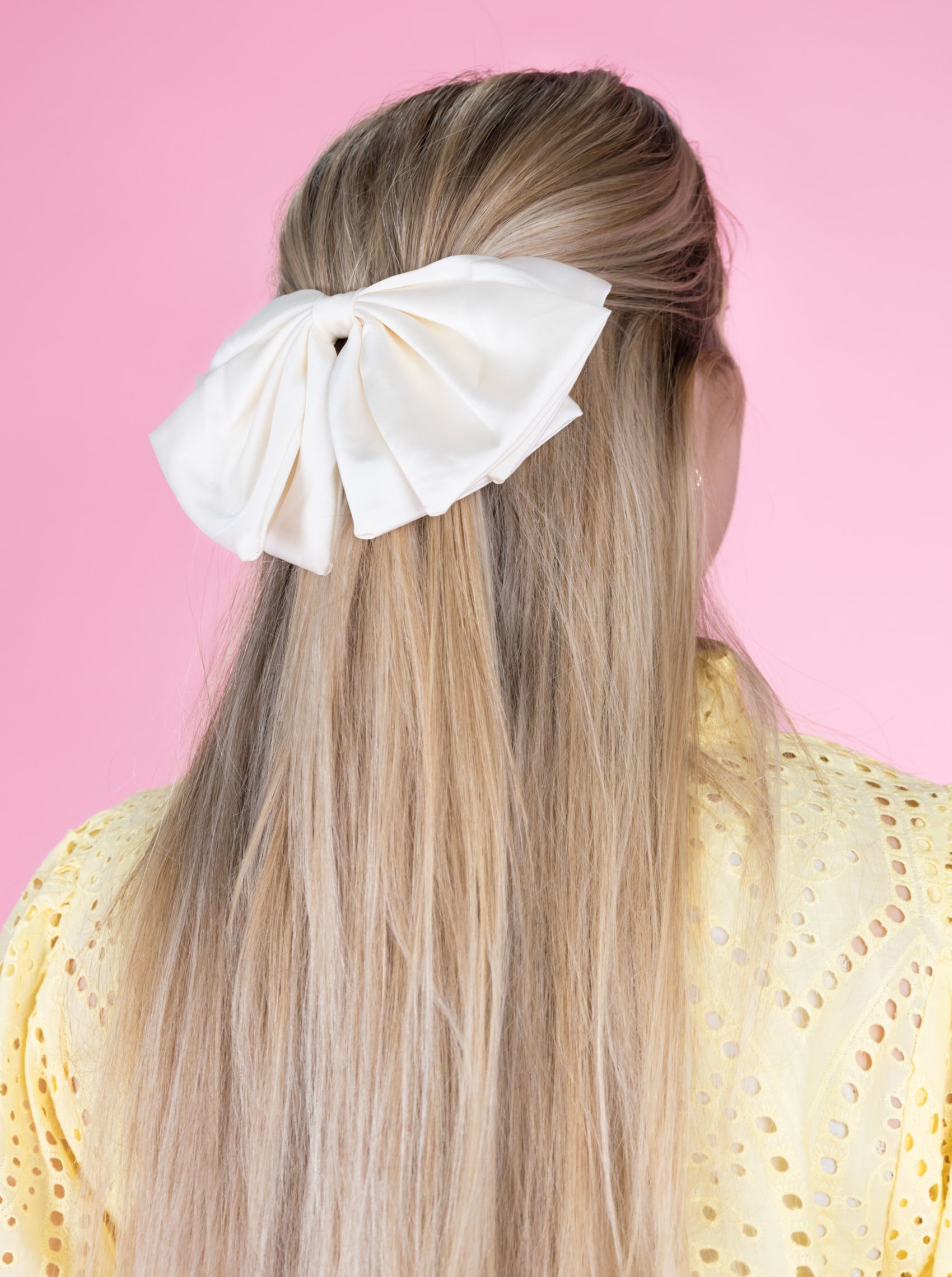 BCINA satin bow barette - Off White - Black Colour