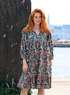 BCFLORA short puff sleeve dress - Pink Dahlia - Black Colour