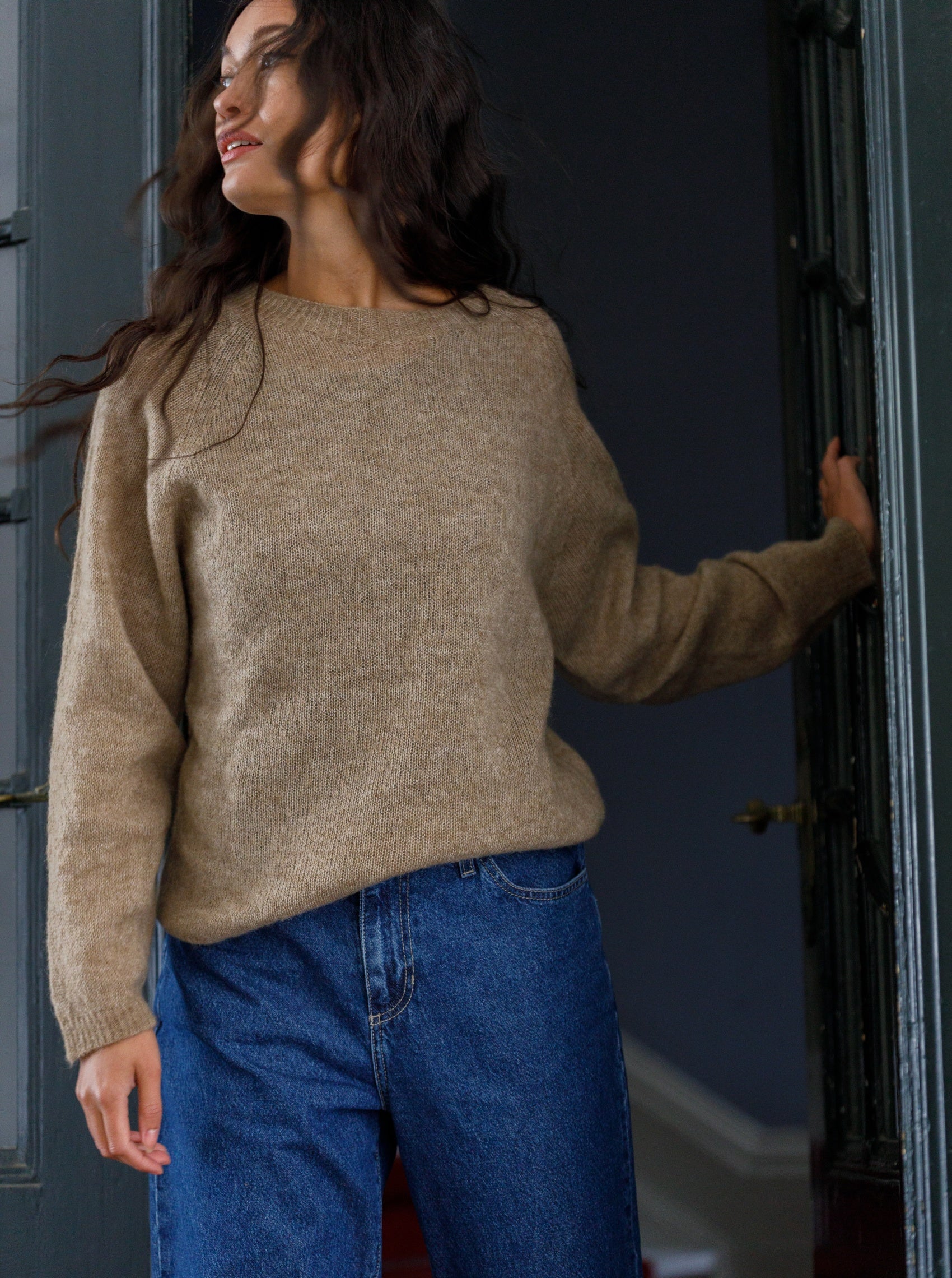 BCDELL LS knit jumper - Latte - Black Colour