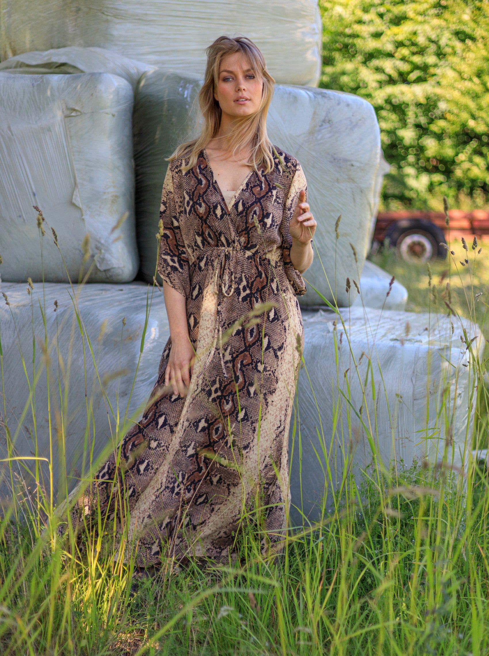 BCLUNA long V-neck dress - Python - Black Colour