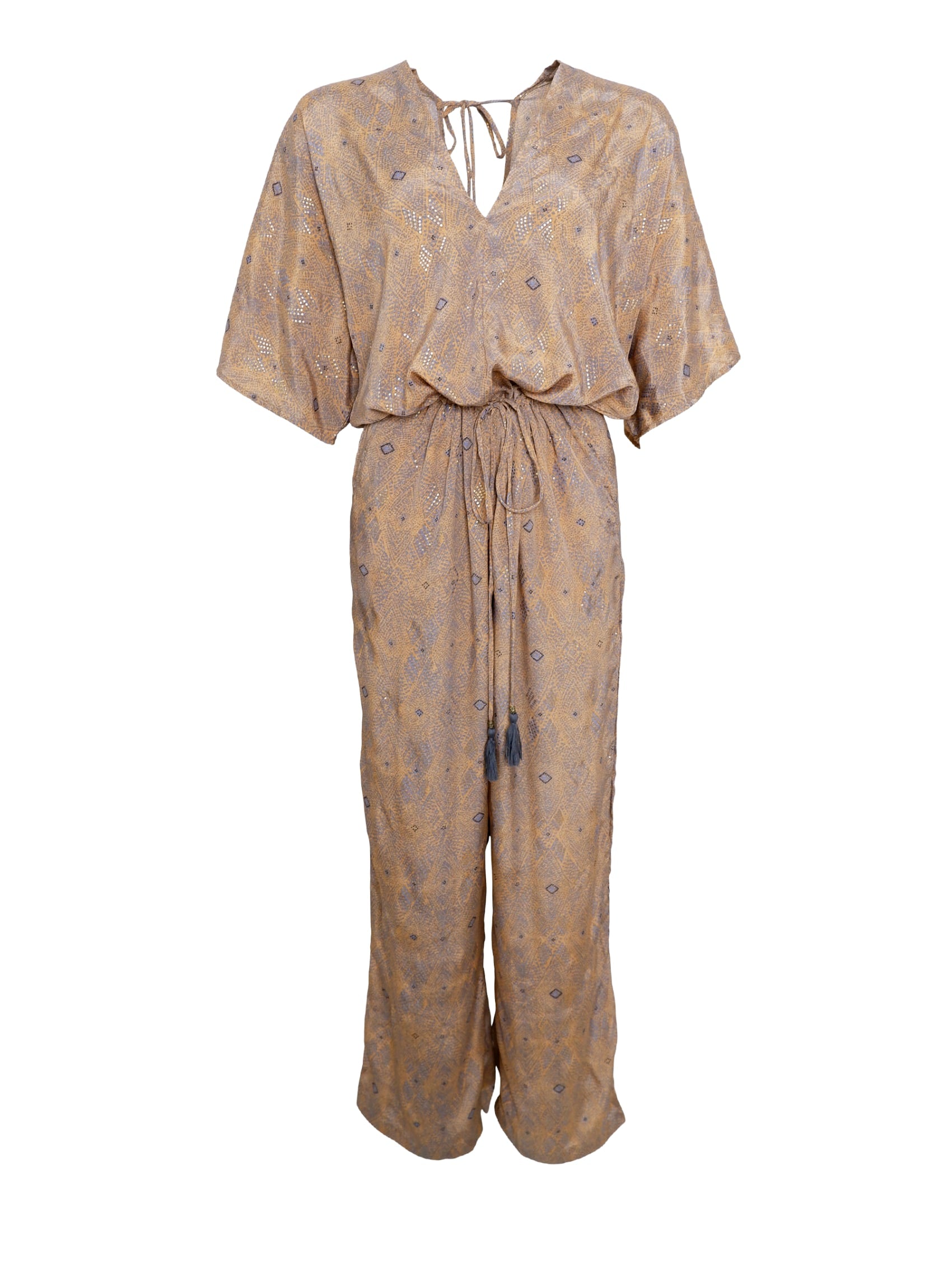 BCLUNA double v-neck jumpsuit - Argyle Sand - Black Colour