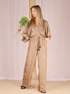 BCLUNA double v-neck jumpsuit - Argyle Sand - Black Colour