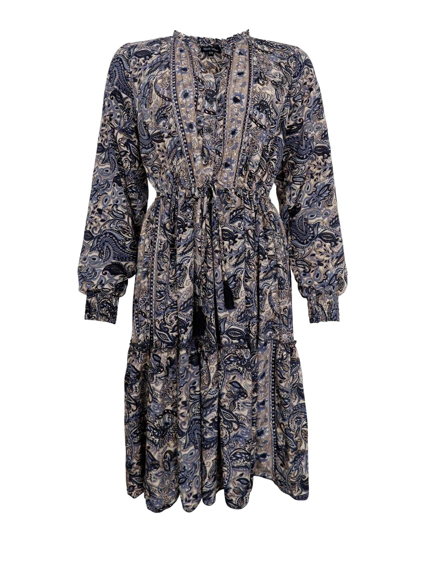 BCLUNA Rose boho short dress - Slate Grey - Black Colour