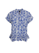 BCFLORA Ruffle s/s blouse - Royal Blue - Black Colour